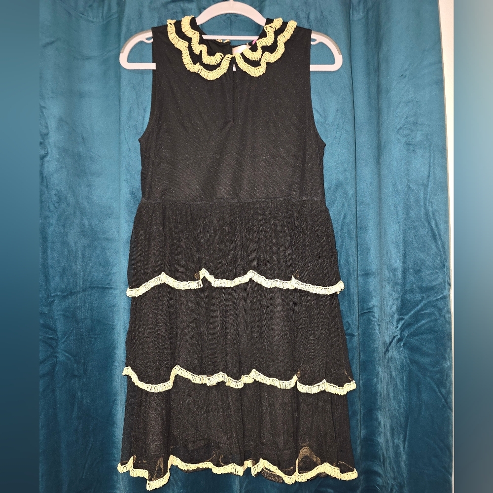 NWT Monique Leshman Sophis‎ Black W/ Cream Beads, Layered W/ Detail Dress MD